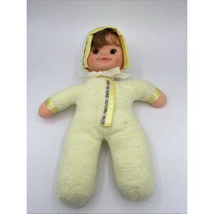 Vtg 1983 Mattel Baby’s First Snuggle Doll Plush Body Vinyl Face 12” Yellow